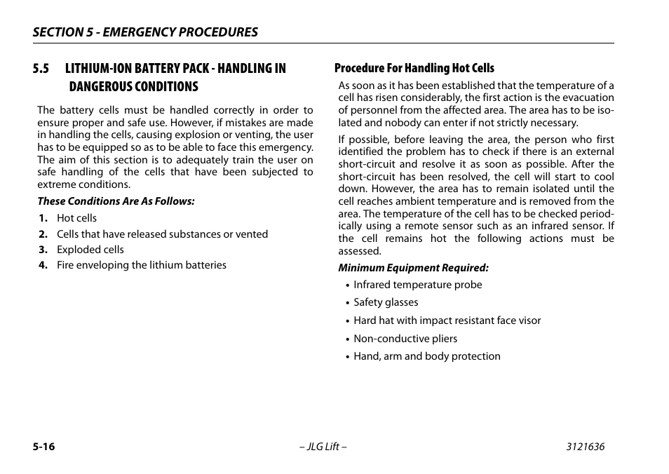 Procedure for handling hot cells, Procedure for handling hot cells -16 | JLG X500AJ Operator Manual User Manual | Page 104 / 154