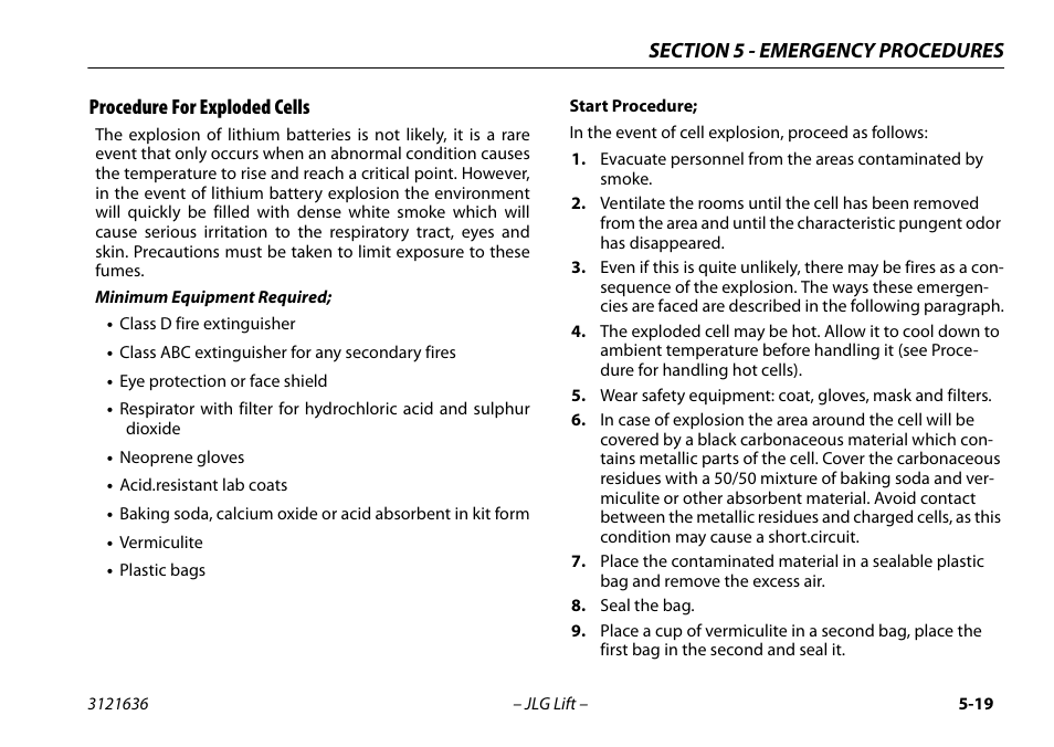 Procedure for exploded cells, Procedure for exploded cells -19 | JLG X500AJ Operator Manual User Manual | Page 107 / 154