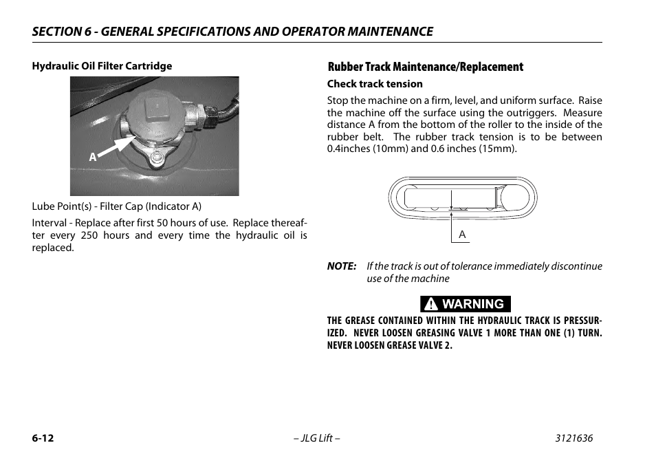 Rubber track maintenance/replacement, Rubber track maintenance/replacement -12 | JLG X500AJ Operator Manual User Manual | Page 122 / 154