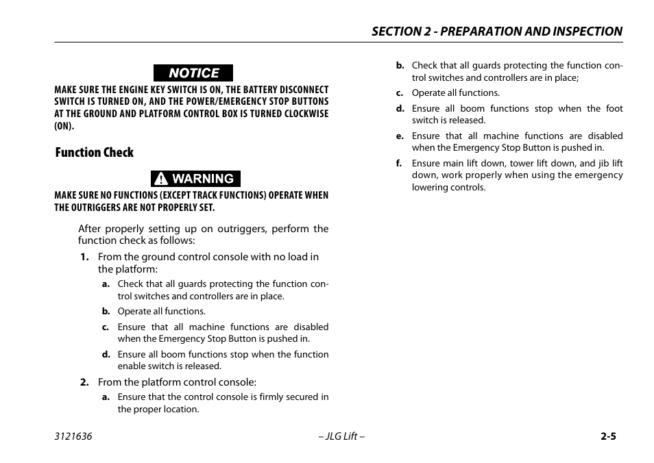 Function check, Function check -5 | JLG X500AJ Operator Manual User Manual | Page 29 / 154