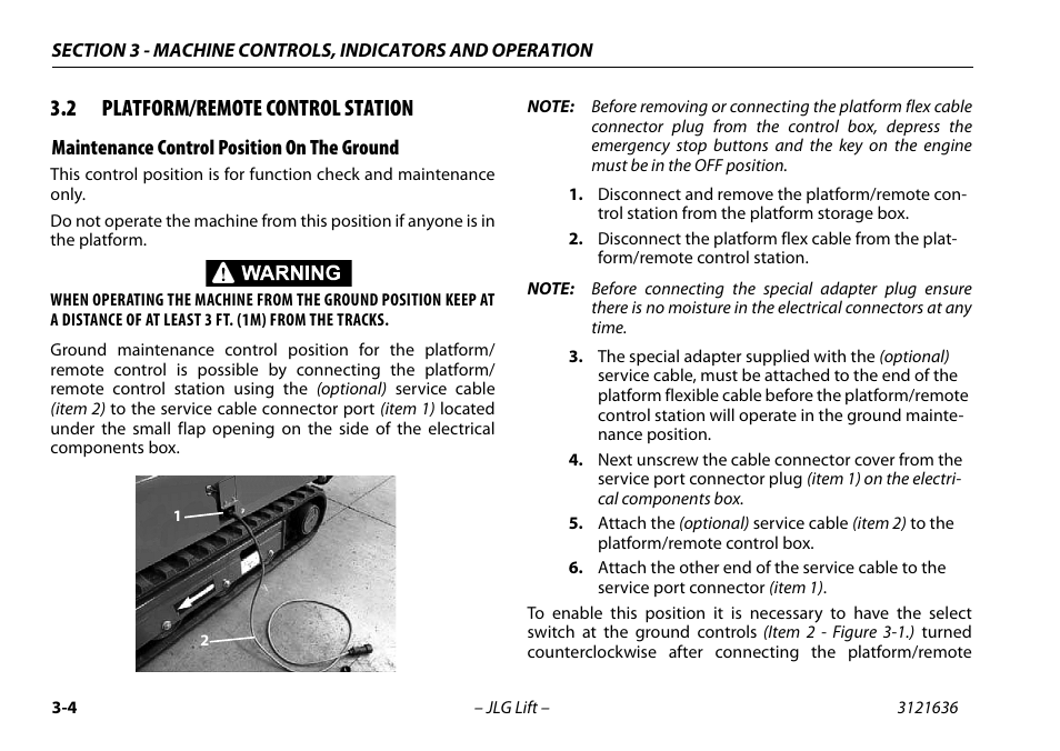 2 platform/remote control station, Maintenance control position on the ground, Platform/remote control station -4 | JLG X500AJ Operator Manual User Manual | Page 38 / 154