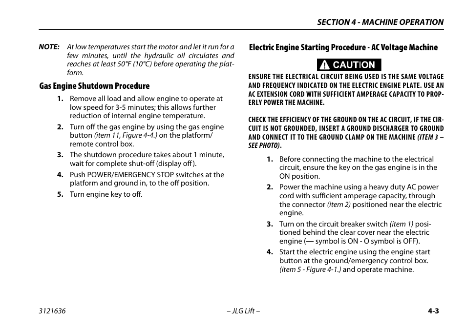 Gas engine shutdown procedure | JLG X500AJ Operator Manual User Manual | Page 53 / 154