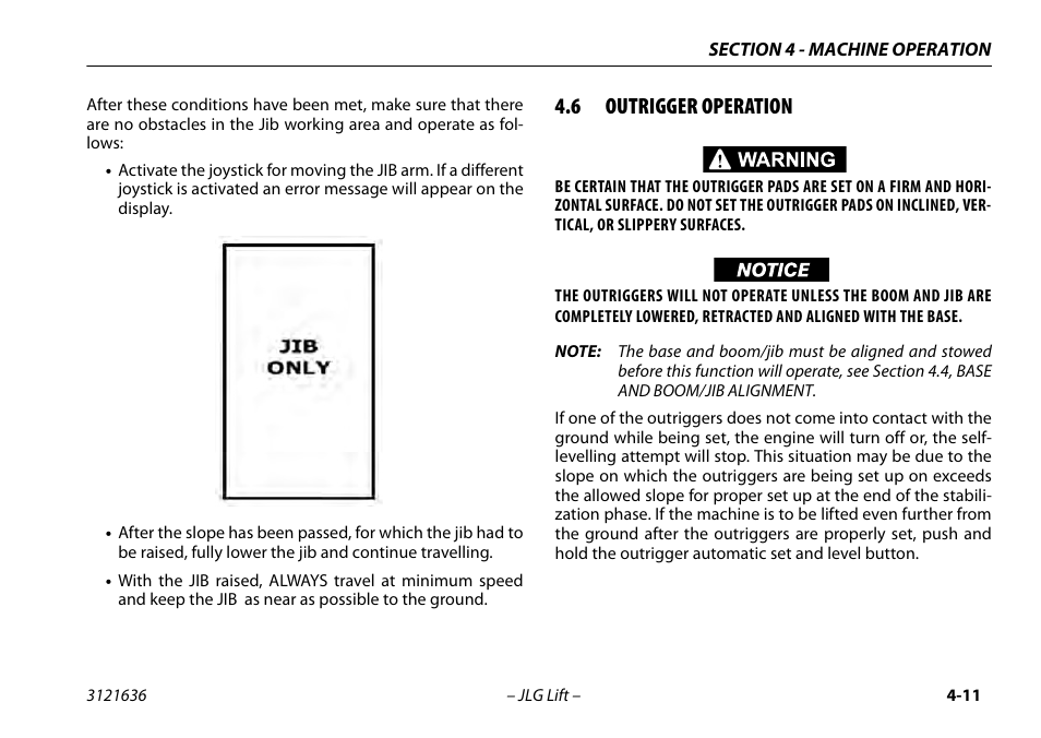 6 outrigger operation, Outrigger operation -11 | JLG X500AJ Operator Manual User Manual | Page 61 / 154