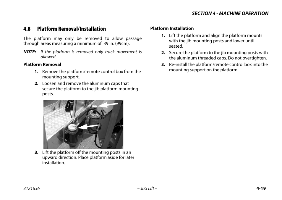 8 platform removal/installation, Platform removal/installation -19 | JLG X500AJ Operator Manual User Manual | Page 69 / 154