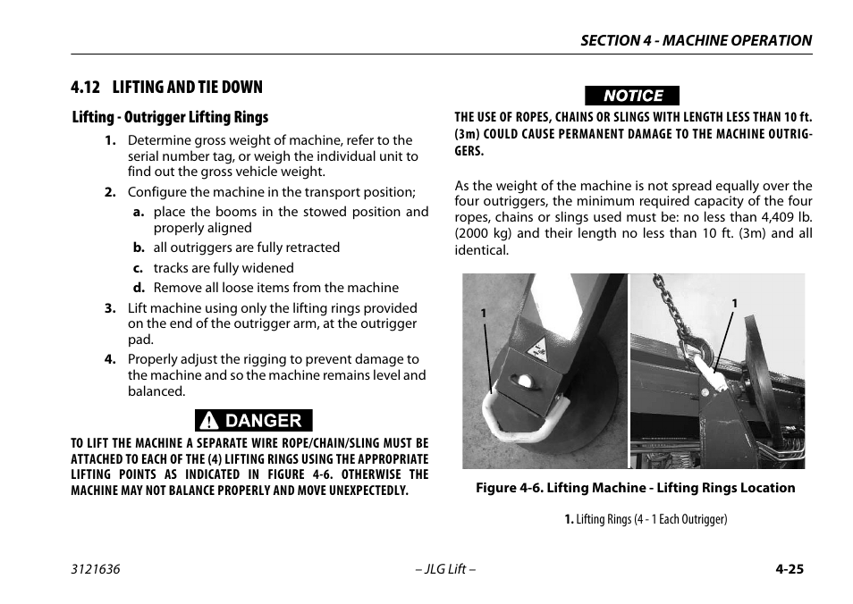 12 lifting and tie down, Lifting - outrigger lifting rings, 12 lifting and tie down -25 | Lifting - outrigger lifting rings -25, Lifting machine - lifting rings location -25 | JLG X500AJ Operator Manual User Manual | Page 75 / 154