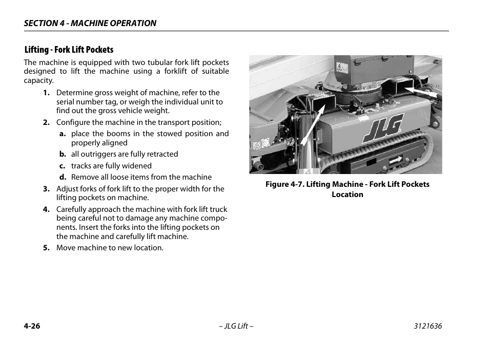 Lifting - fork lift pockets, Lifting - fork lift pockets -26 | JLG X500AJ Operator Manual User Manual | Page 76 / 154