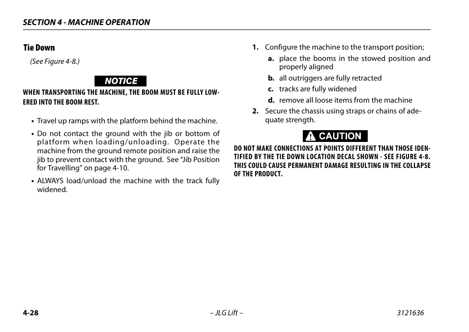 Tie down, Tie down -28 | JLG X500AJ Operator Manual User Manual | Page 78 / 154