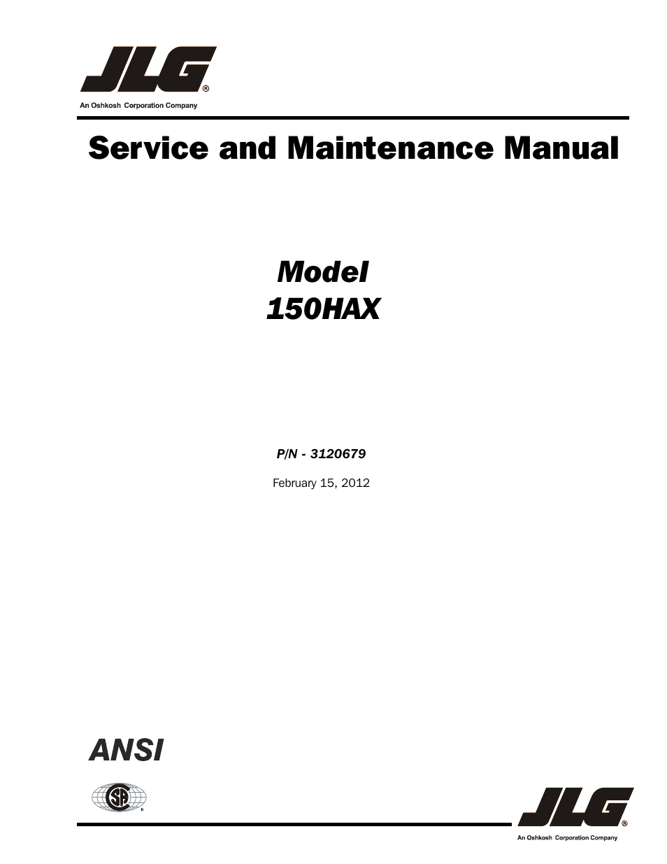JLG 150HAX ANSI Service Manual User Manual | 160 pages