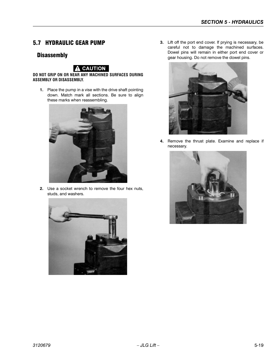 7 hydraulic gear pump, Disassembly, Hydraulic gear pump -19 | Disassembly -19, 7 hydraulic gear pump disassembly | JLG 150HAX ANSI Service Manual User Manual | Page 115 / 160
