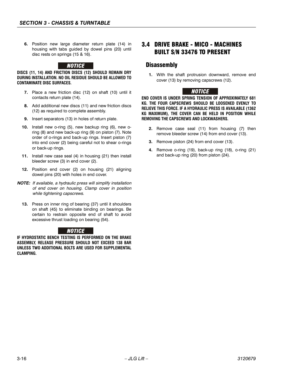 Disassembly, Disassembly -16 | JLG 150HAX ANSI Service Manual User Manual | Page 54 / 160