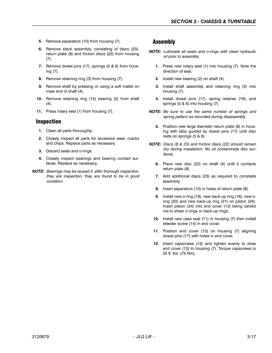 Inspection, Assembly, Inspection -17 assembly -17 | JLG 150HAX ANSI Service Manual User Manual | Page 55 / 160