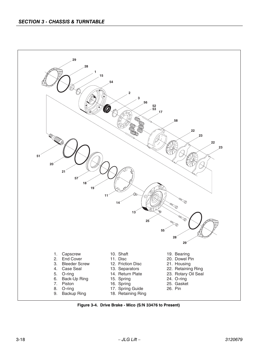 Drive brake - mico (s/n 33476 to present) -18 | JLG 150HAX ANSI Service Manual User Manual | Page 56 / 160