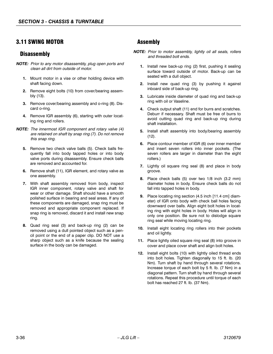 11 swing motor, Disassembly, Assembly | Swing motor -36, Disassembly -36 assembly -36, 11 swing motor disassembly | JLG 150HAX ANSI Service Manual User Manual | Page 74 / 160