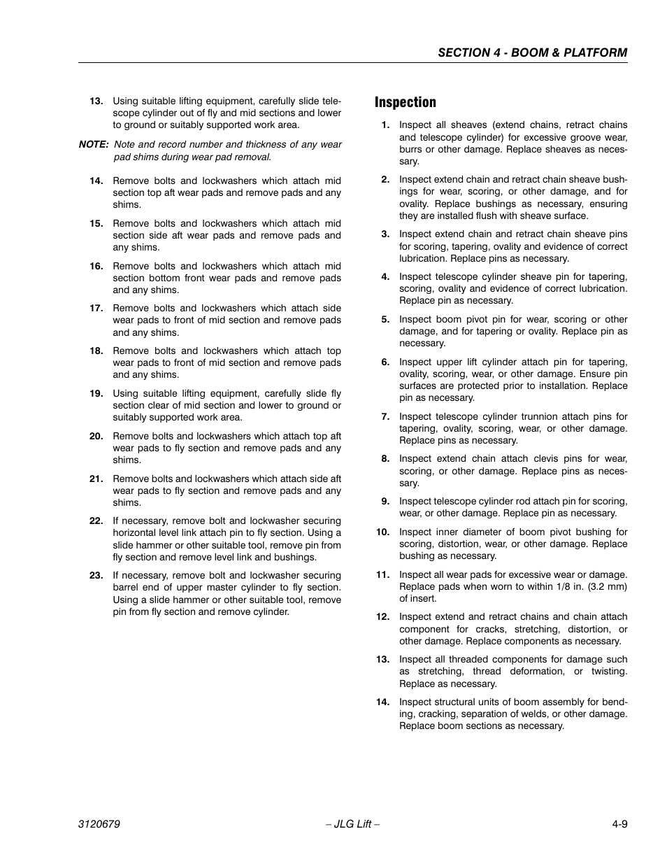 Inspection, Inspection -9 | JLG 150HAX ANSI Service Manual User Manual | Page 89 / 160