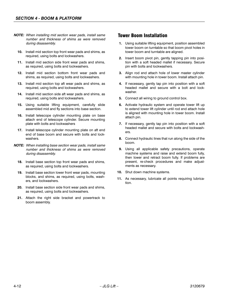 Tower boom installation, Tower boom installation -12 | JLG 150HAX ANSI Service Manual User Manual | Page 92 / 160