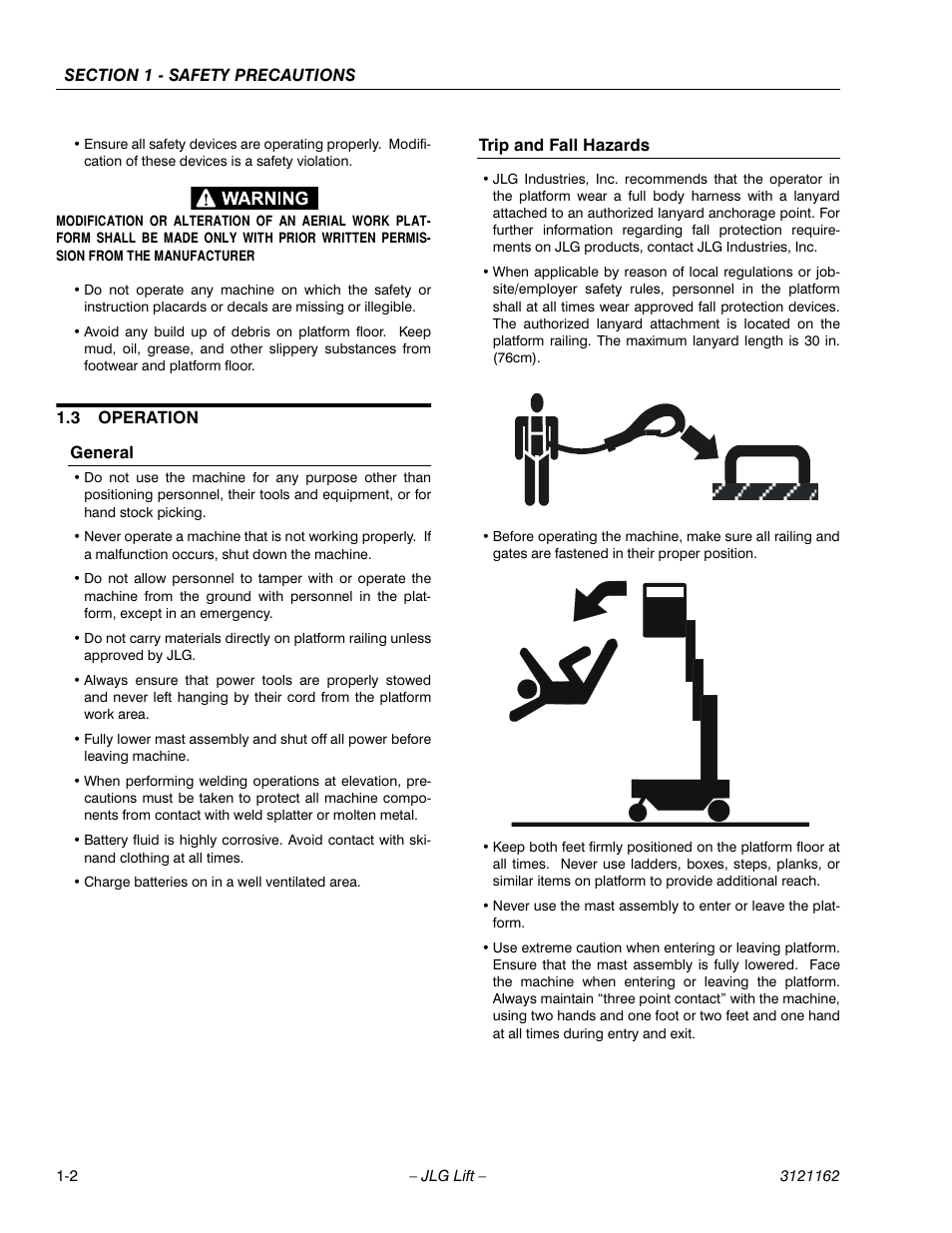 3 operation, General, Trip and fall hazards | Operation -2, General -2 trip and fall hazards -2 | JLG 9MP Operator Manual User Manual | Page 10 / 42