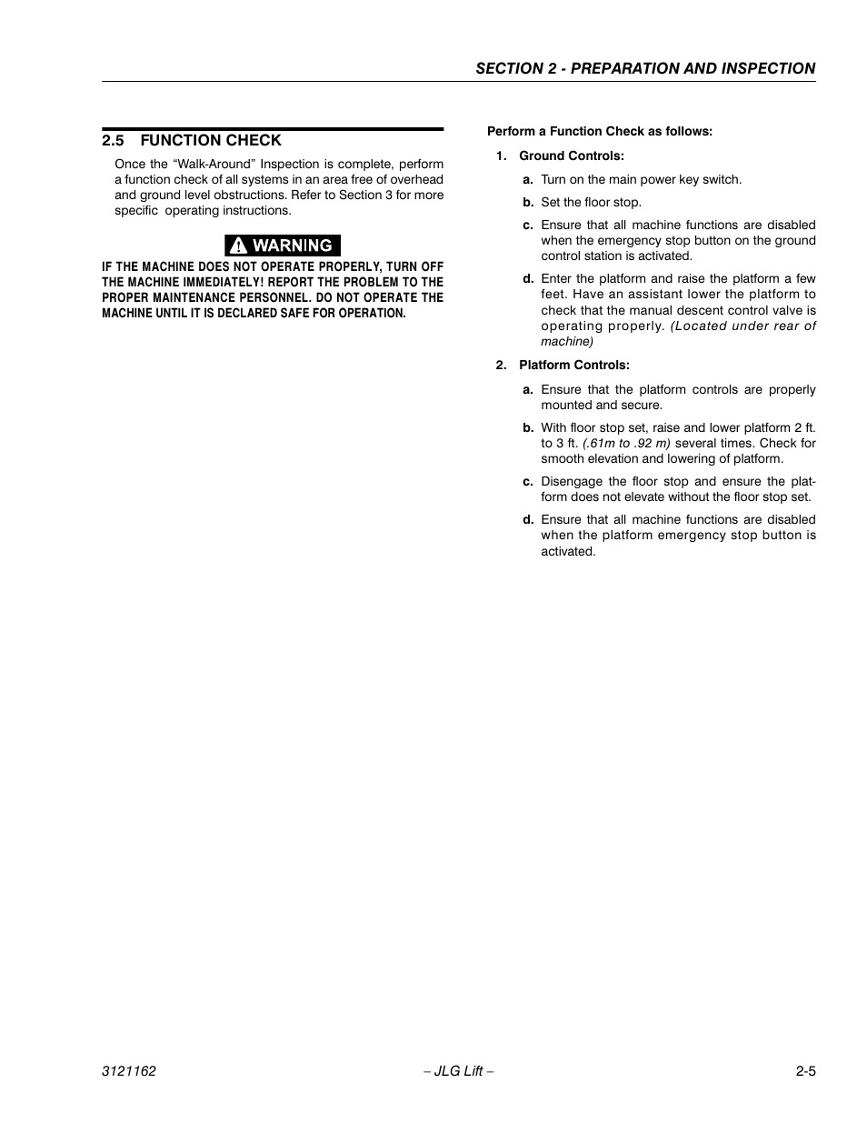 5 function check, Function check -5 | JLG 9MP Operator Manual User Manual | Page 17 / 42