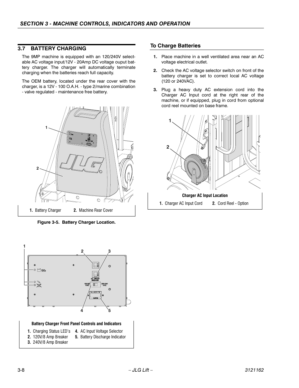 7 battery charging, To charge batteries, Battery charging -8 | To charge batteries -8, Battery charger location -8 | JLG 9MP Operator Manual User Manual | Page 26 / 42