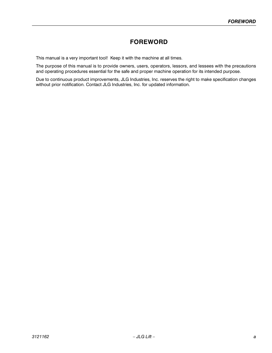 Foreword | JLG 9MP Operator Manual User Manual | Page 3 / 42