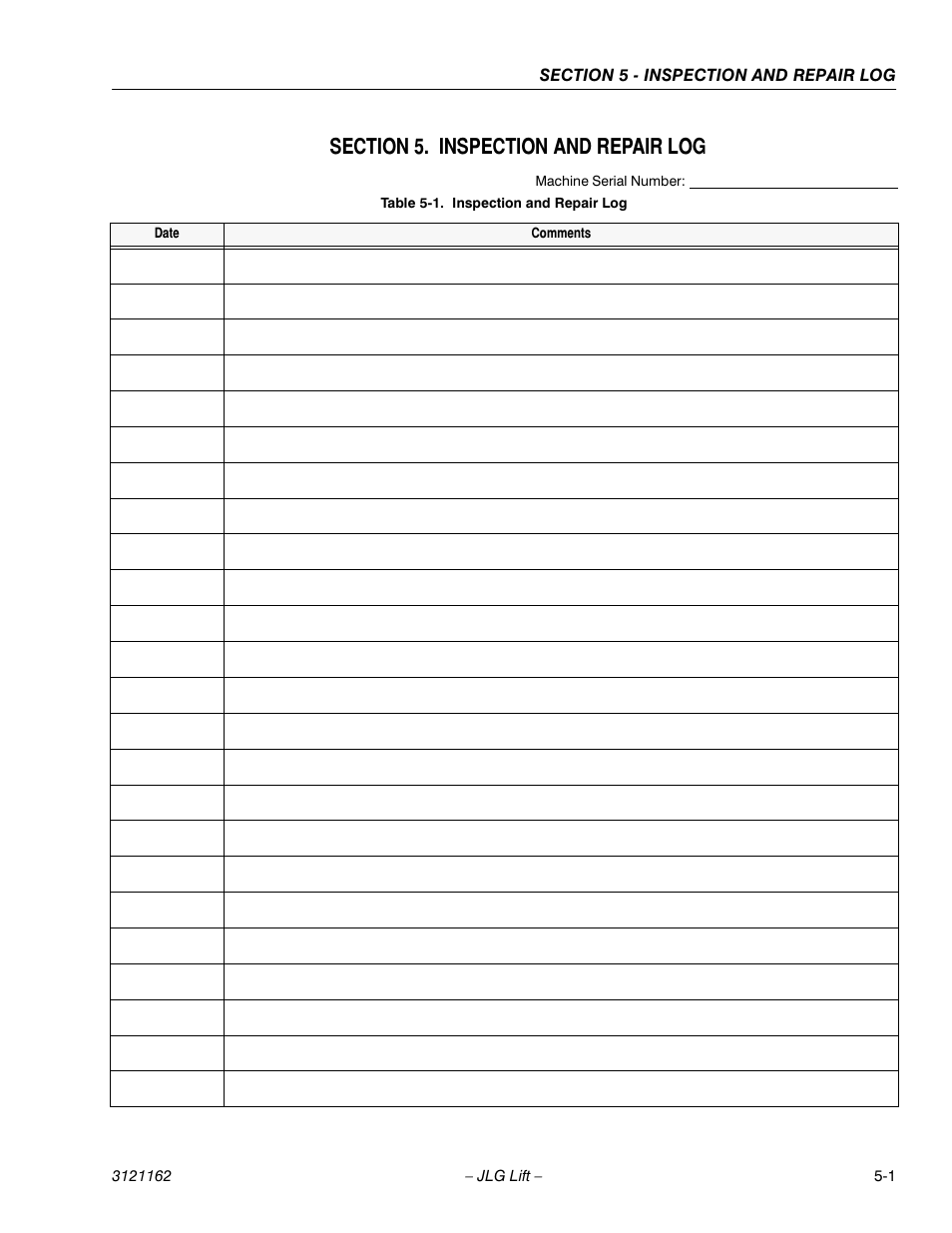 Section 5. inspection and repair log, Section 5 - inspection and repair log, Inspection and repair log -1 | JLG 9MP Operator Manual User Manual | Page 37 / 42