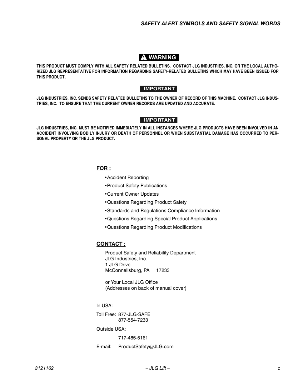 JLG 9MP Operator Manual User Manual | Page 5 / 42