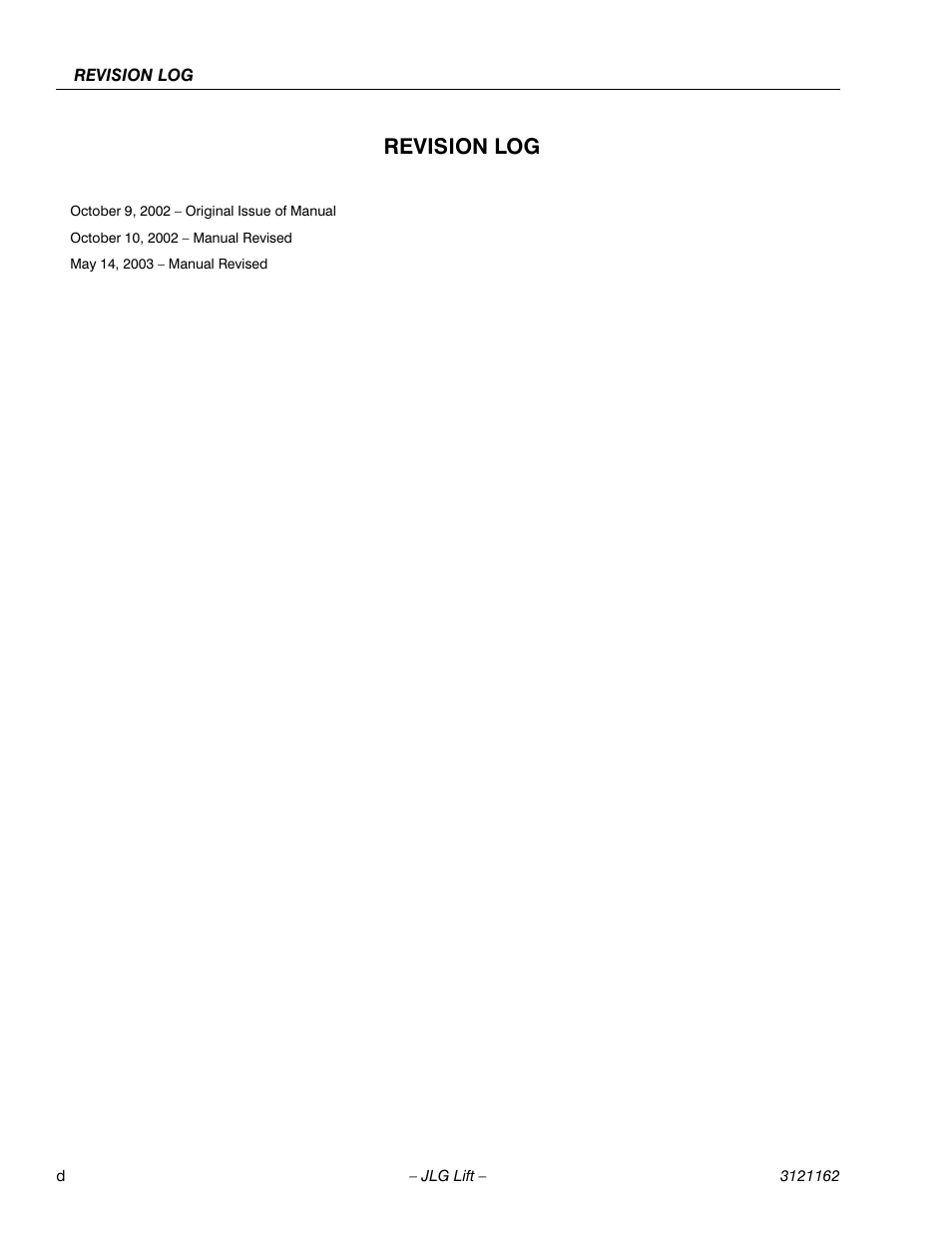 Revision log | JLG 9MP Operator Manual User Manual | Page 6 / 42