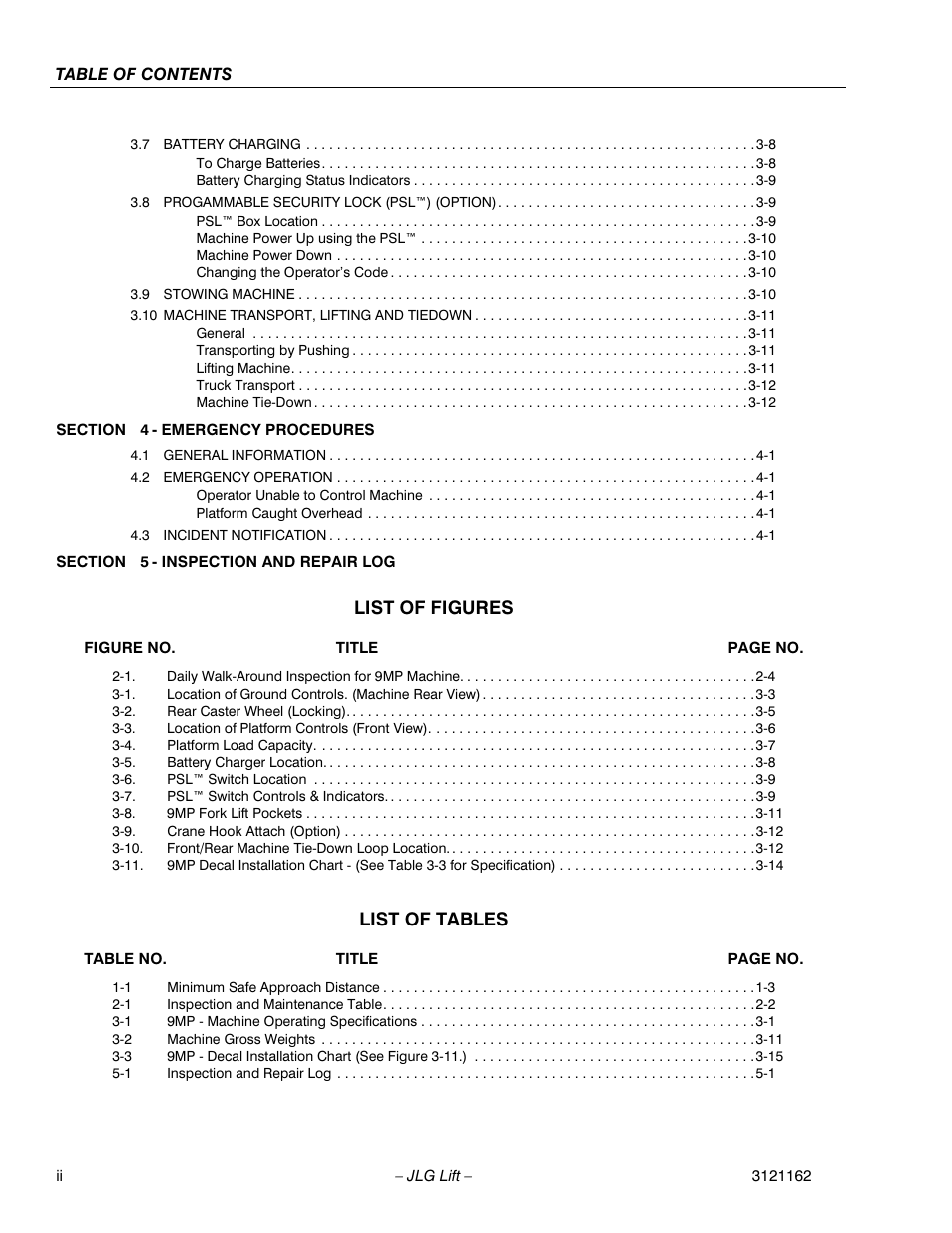 List of figures, List of tables | JLG 9MP Operator Manual User Manual | Page 8 / 42
