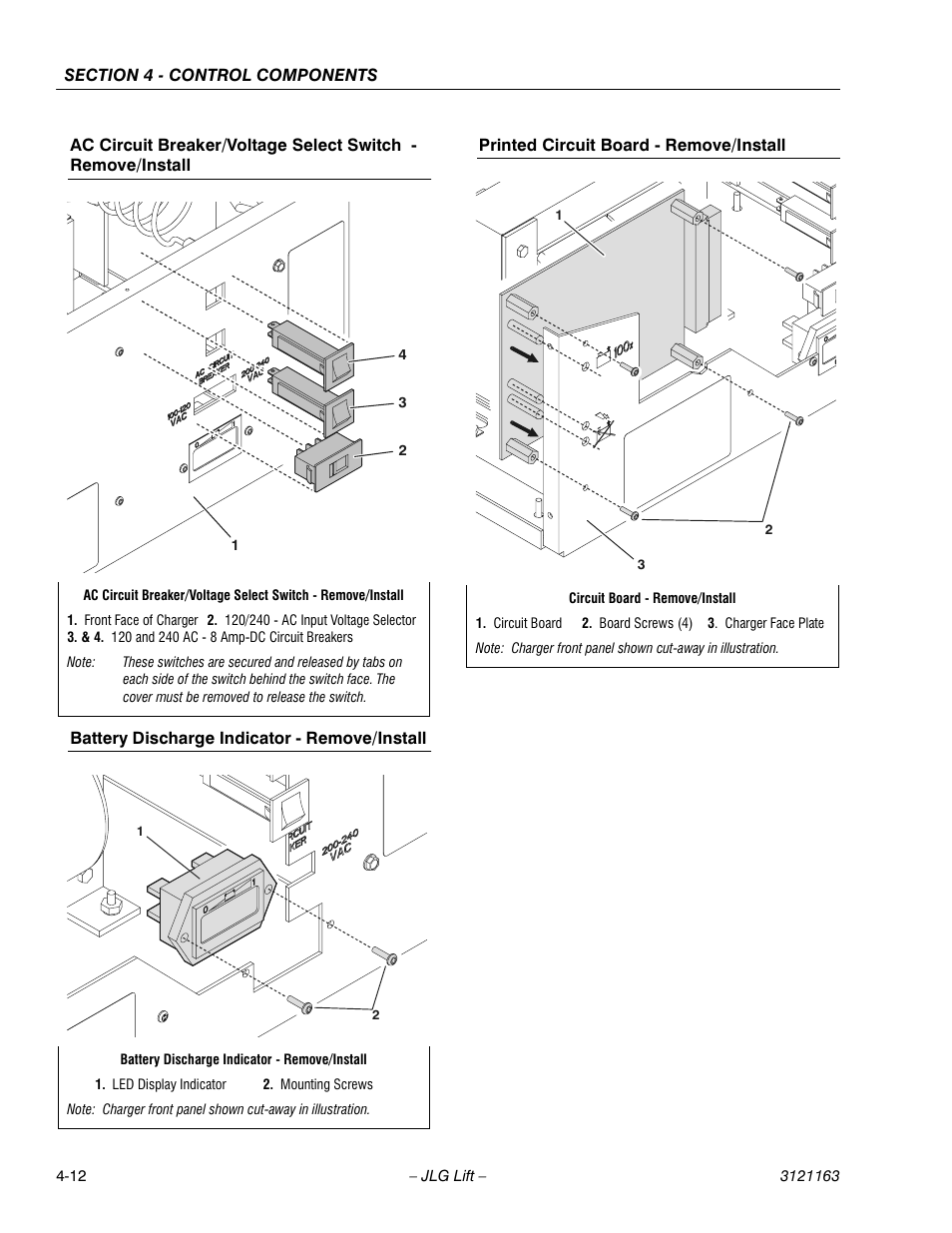 Battery discharge indicator - remove/install, Printed circuit board - remove/install | JLG 9MP Service Manual User Manual | Page 42 / 70