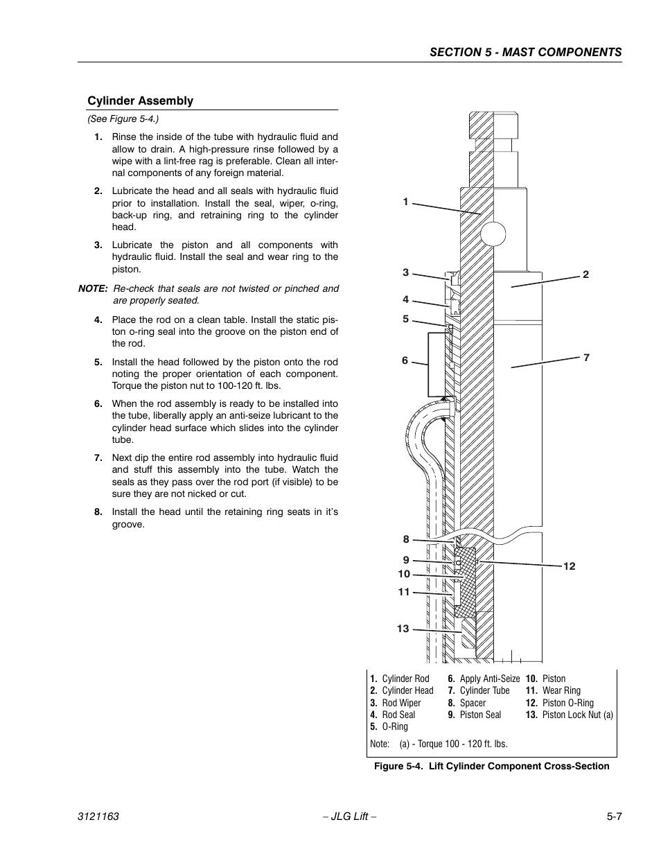 Cylinder assembly, Cylinder assembly -7, Lift cylinder component cross-section -7 | JLG 9MP Service Manual User Manual | Page 51 / 70