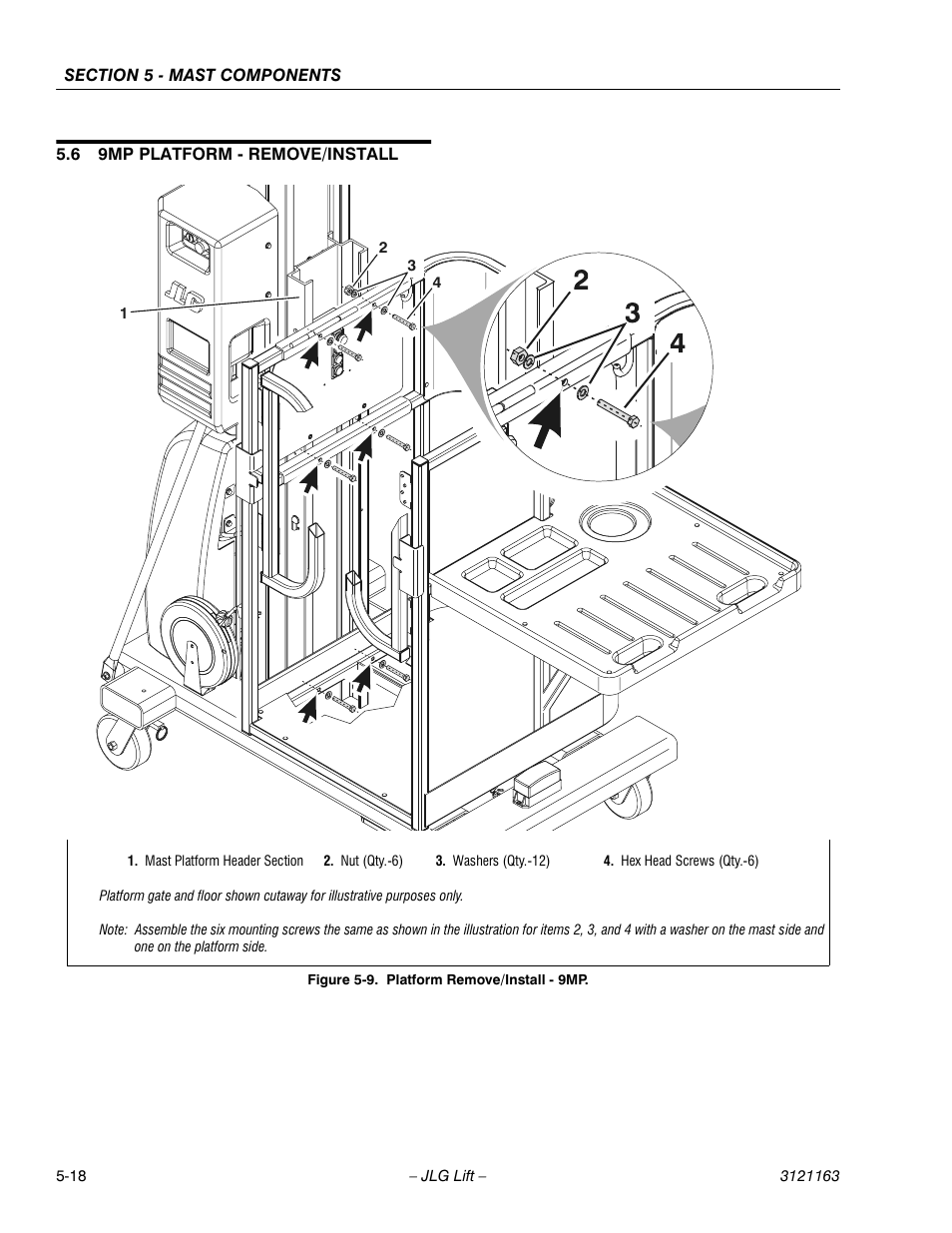 6 9mp platform - remove/install, 9mp platform - remove/install -18, Platform remove/install - 9mp -18 | JLG 9MP Service Manual User Manual | Page 62 / 70