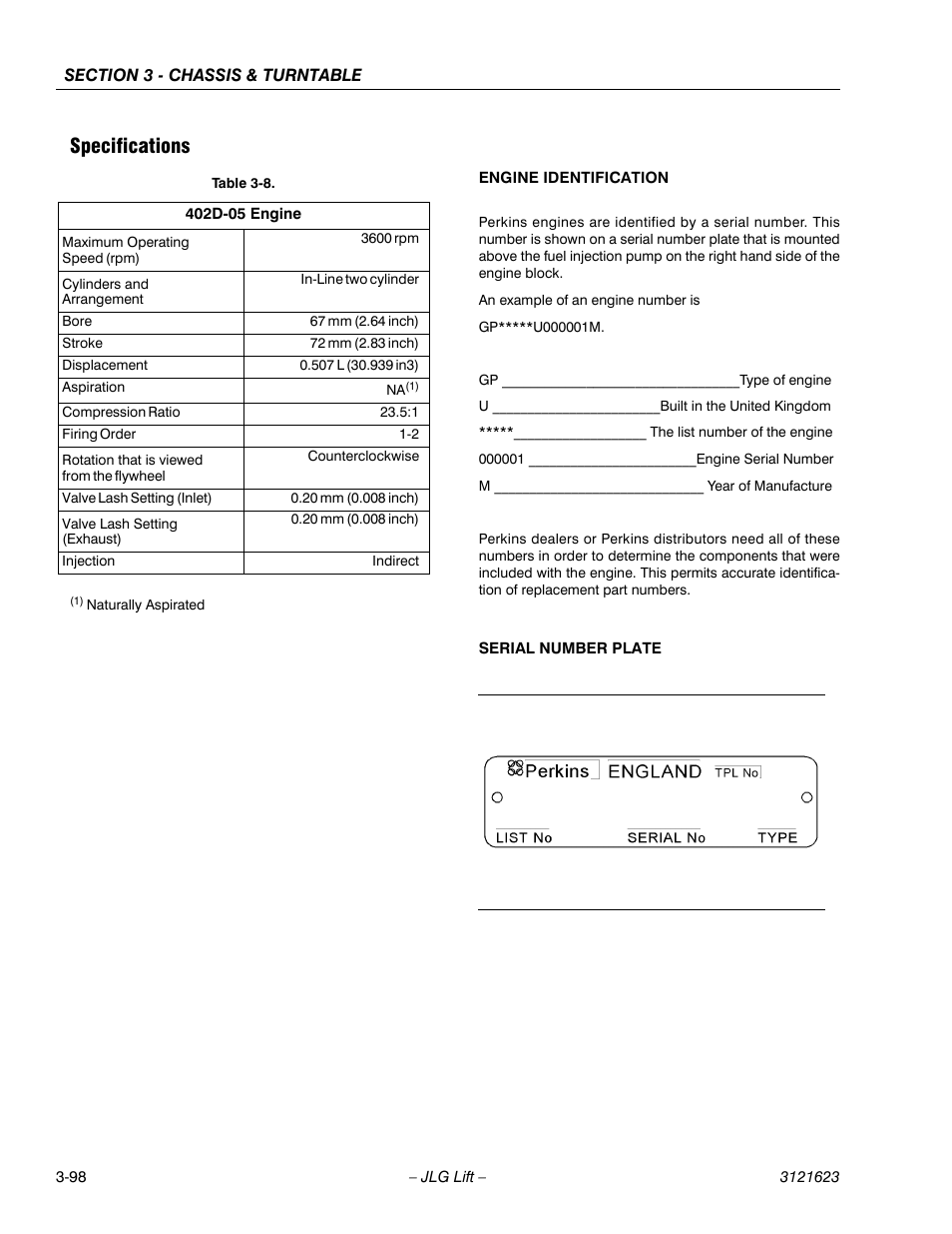 Specifications | JLG X20JP - X600AJ Service Manual User Manual | Page 122 / 385