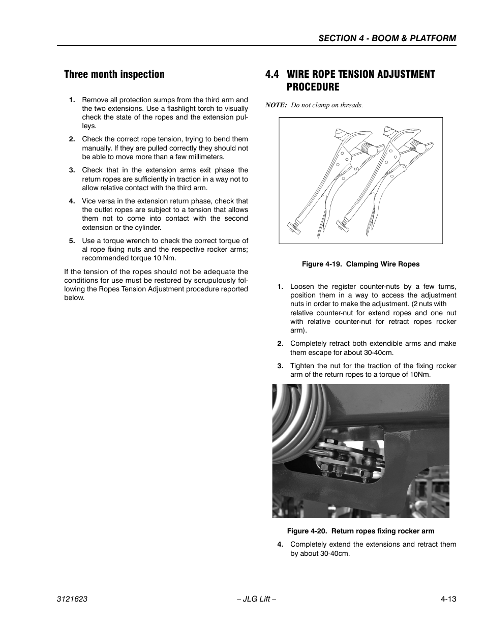 Three month inspection, 4 wire rope tension adjustment procedure | JLG X20JP - X600AJ Service Manual User Manual | Page 166 / 385