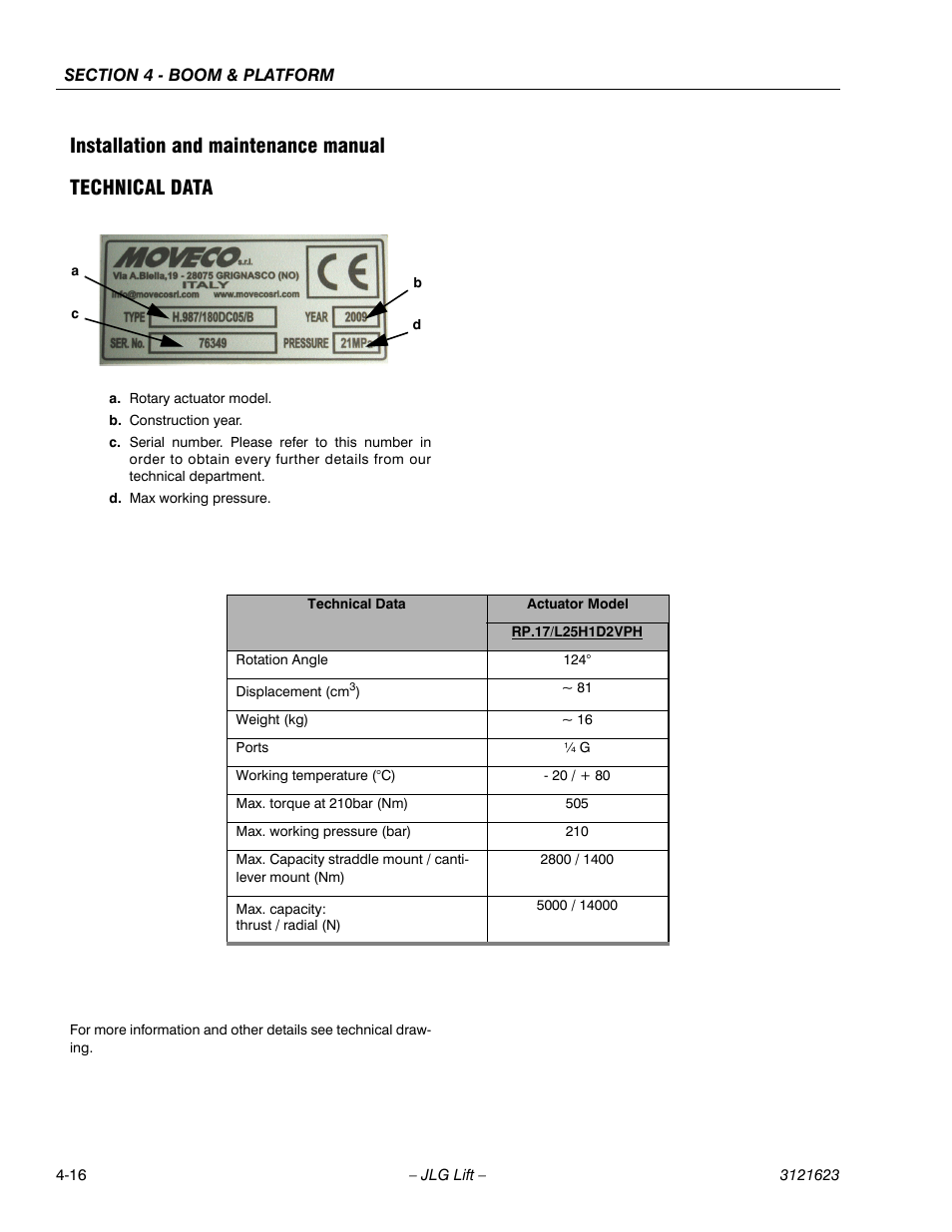 Installation and maintenance manual, Technical data, Installation and maintenance manual technical data | JLG X20JP - X600AJ Service Manual User Manual | Page 169 / 385