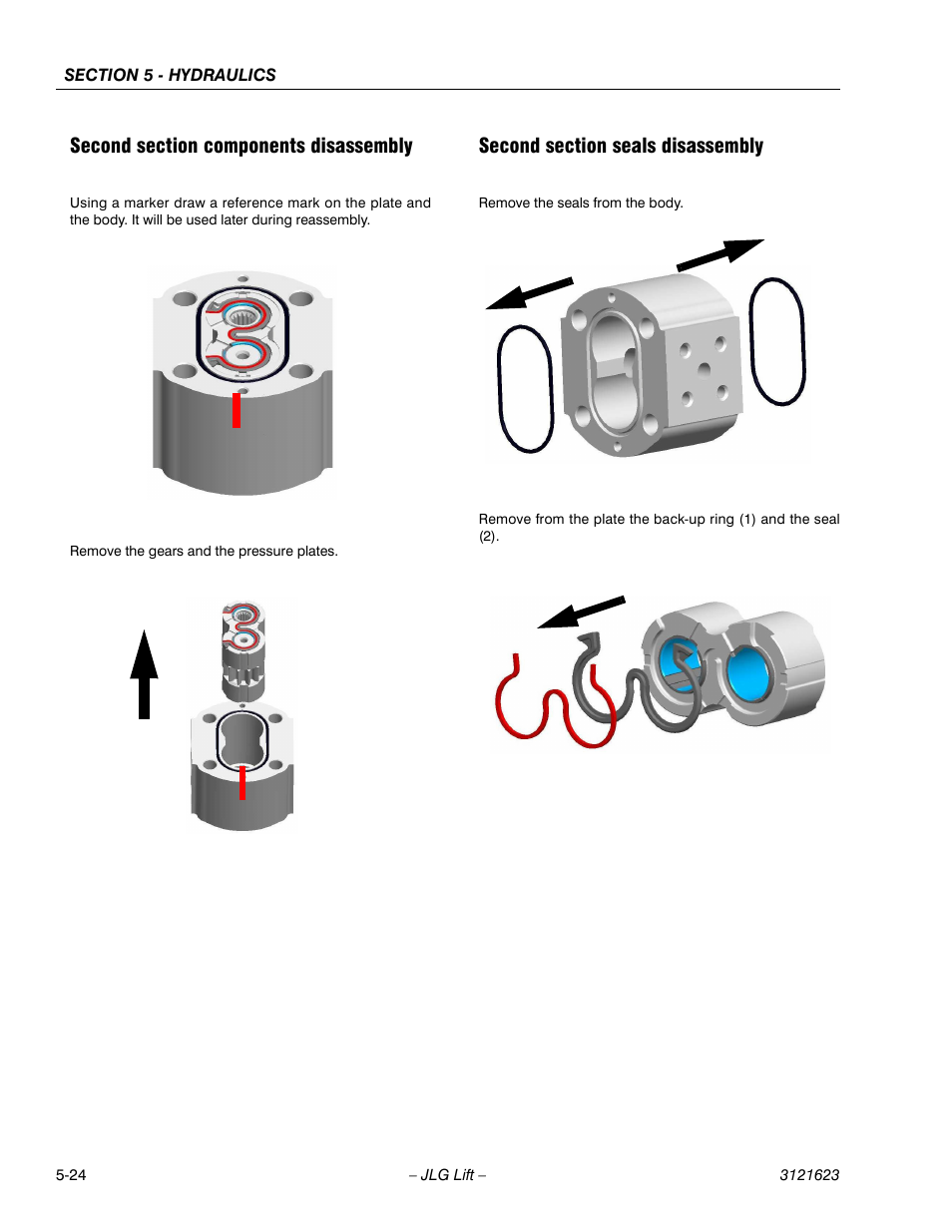 Second section components disassembly, Second section seals disassembly | JLG X20JP - X600AJ Service Manual User Manual | Page 202 / 385
