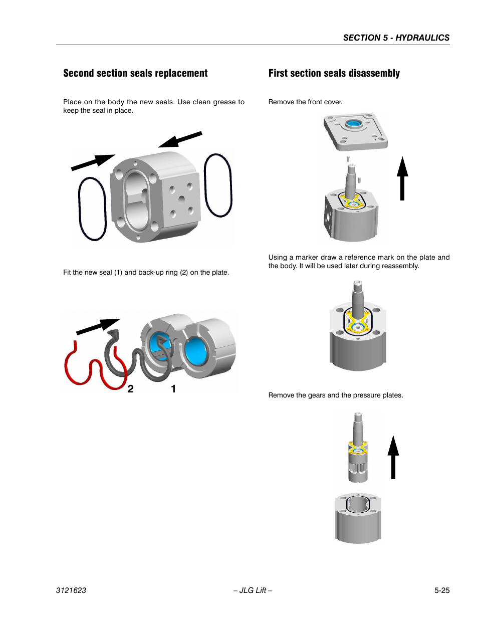Second section seals replacement, First section seals disassembly | JLG X20JP - X600AJ Service Manual User Manual | Page 203 / 385