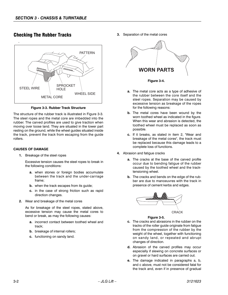 Checking the rubber tracks, Worn parts | JLG X20JP - X600AJ Service Manual User Manual | Page 26 / 385