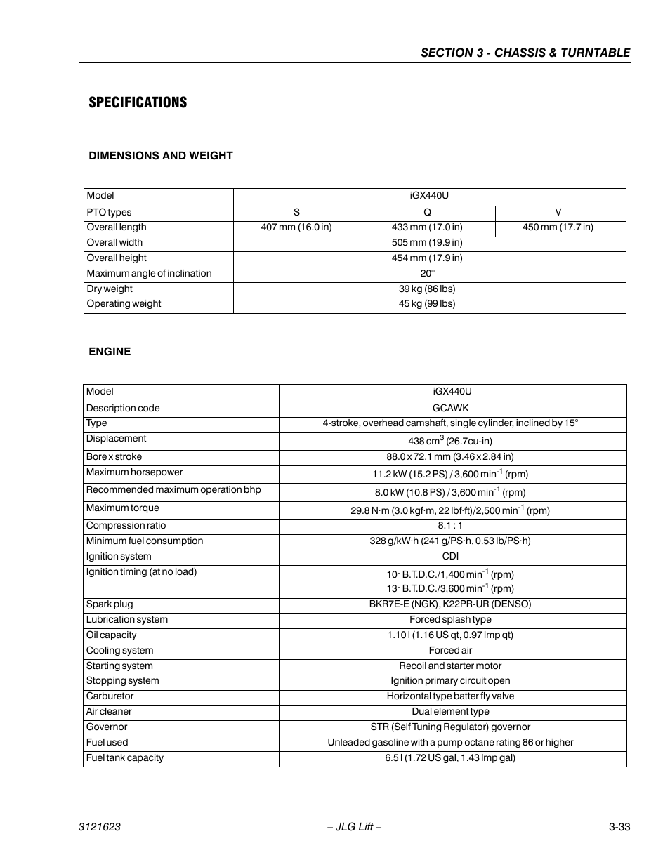 Specifications | JLG X20JP - X600AJ Service Manual User Manual | Page 57 / 385