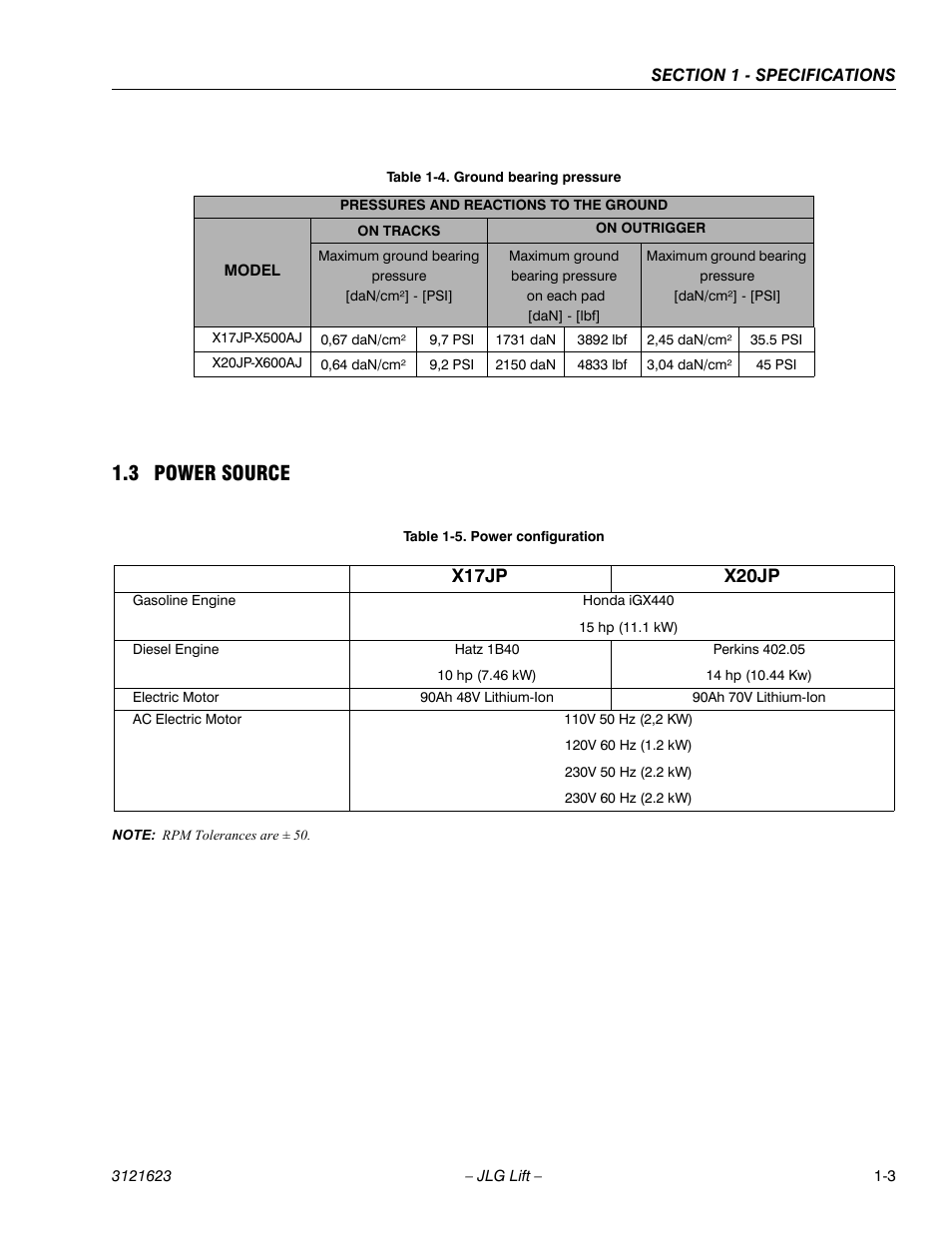 3 power source, X17jp x20jp | JLG X20JP - X600AJ Service Manual User Manual | Page 8 / 385