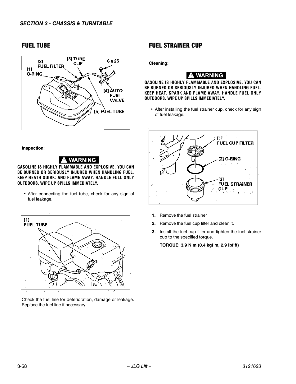 Fuel tube, Fuel strainer cup | JLG X20JP - X600AJ Service Manual User Manual | Page 82 / 385
