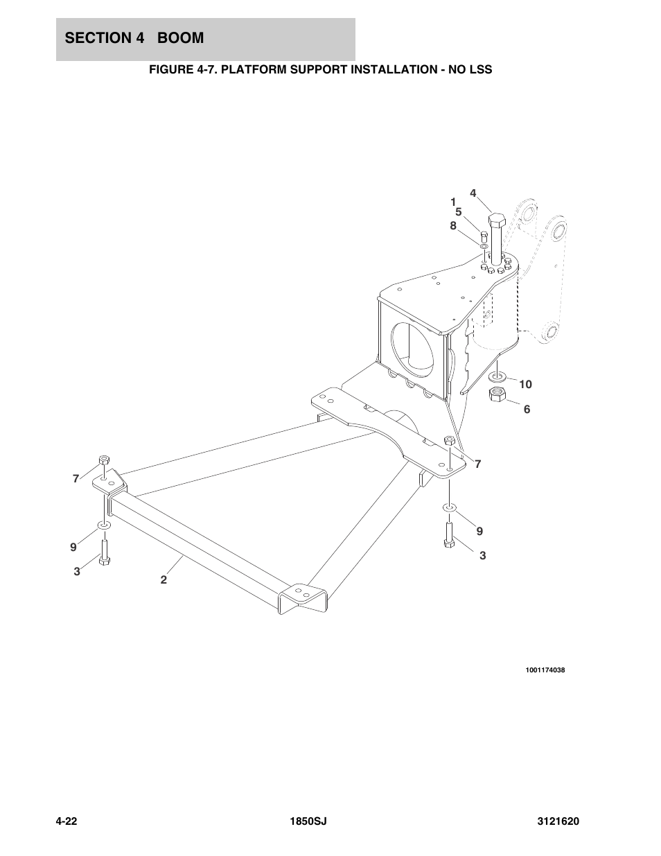 Figure 4-7. platform support installation - no lss | JLG 1850SJ Parts Manual User Manual | Page 190 / 468