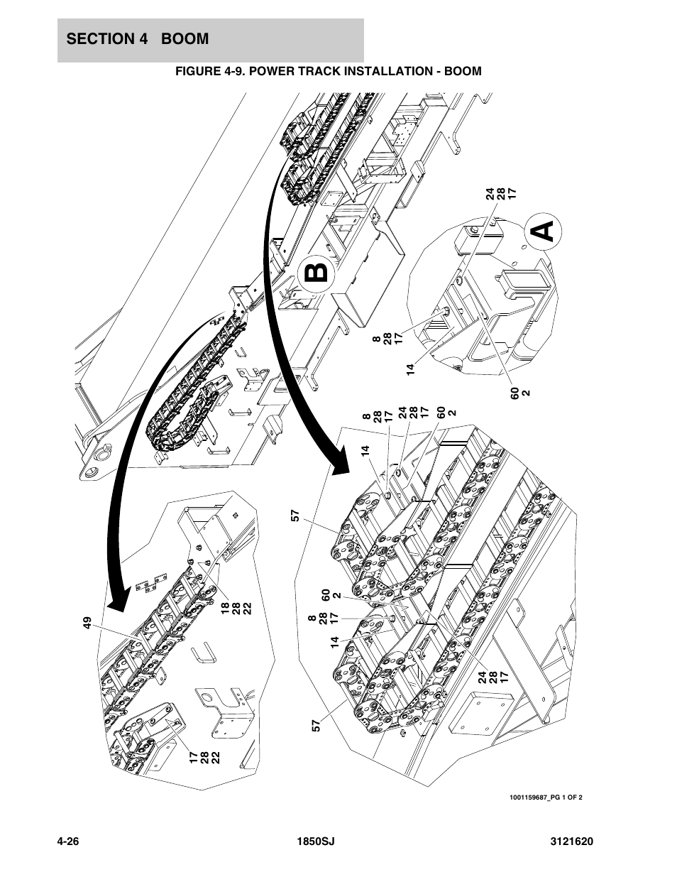 Figure 4-9. power track installation - boom | JLG 1850SJ Parts Manual User Manual | Page 194 / 468