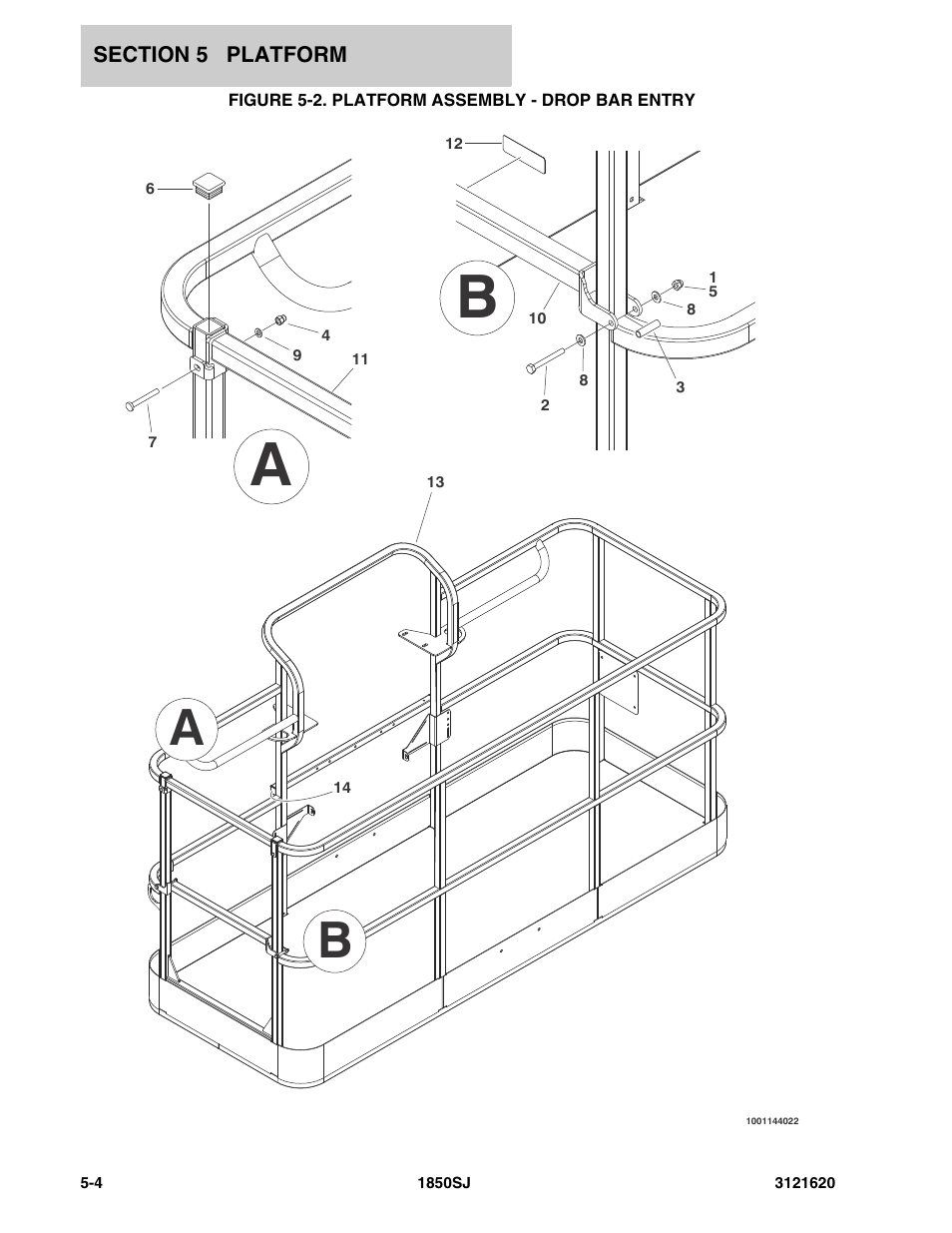 Figure 5-2. platform assembly - drop bar entry | JLG 1850SJ Parts Manual User Manual | Page 224 / 468