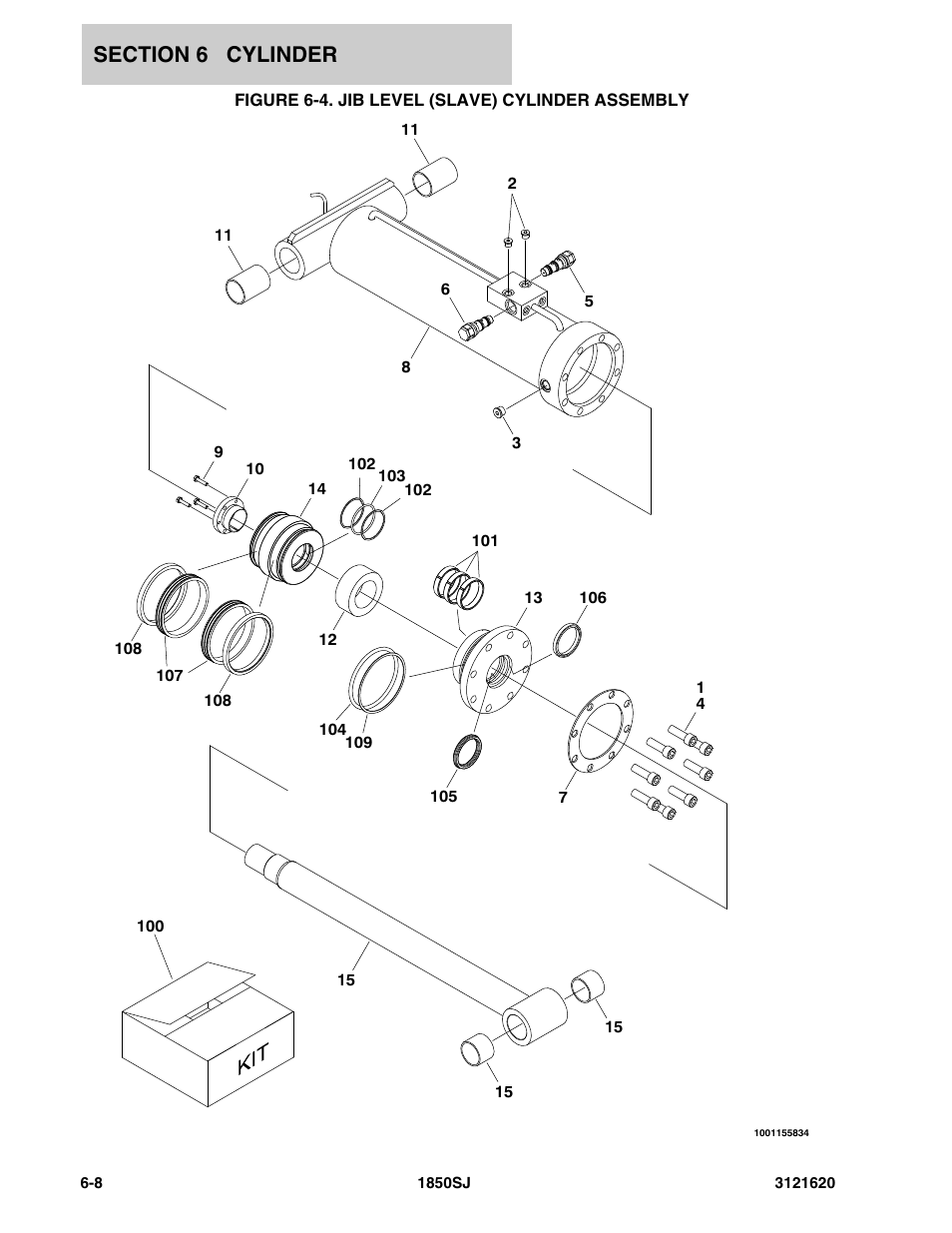 Figure 6-4. jib level (slave) cylinder assembly | JLG 1850SJ Parts Manual User Manual | Page 258 / 468
