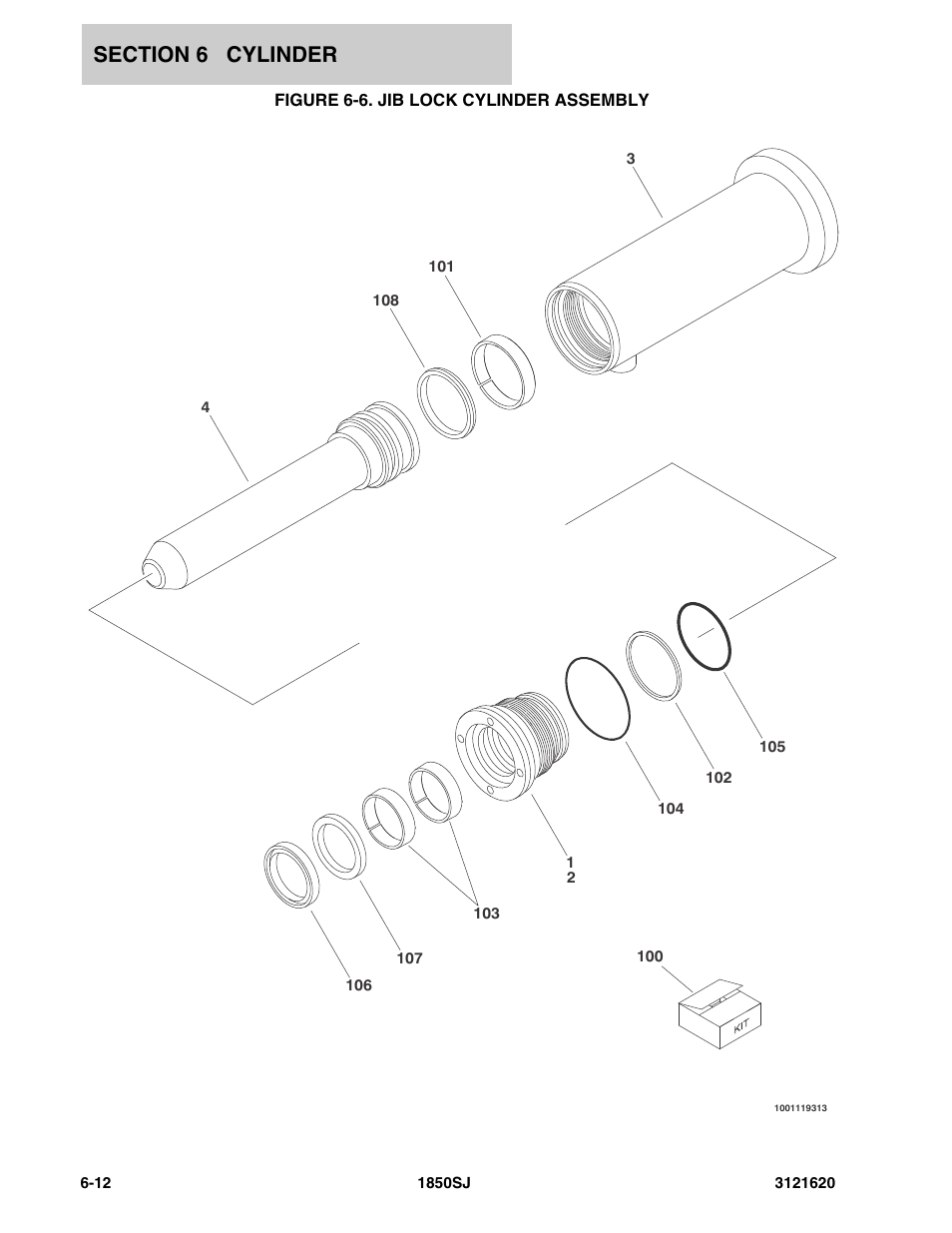 Figure 6-6. jib lock cylinder assembly | JLG 1850SJ Parts Manual User Manual | Page 262 / 468
