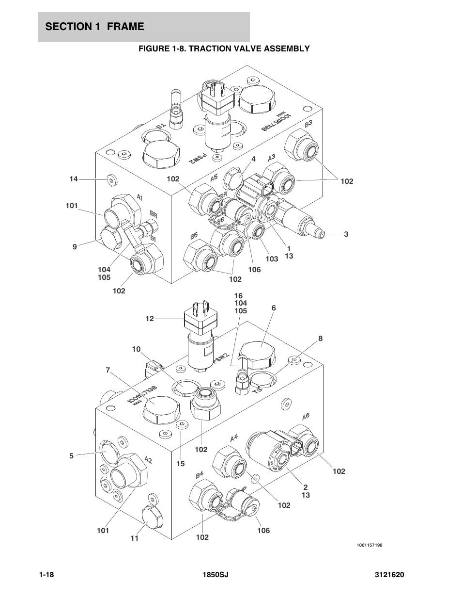 Figure 1-8. traction valve assembly, Trac | JLG 1850SJ Parts Manual User Manual | Page 28 / 468