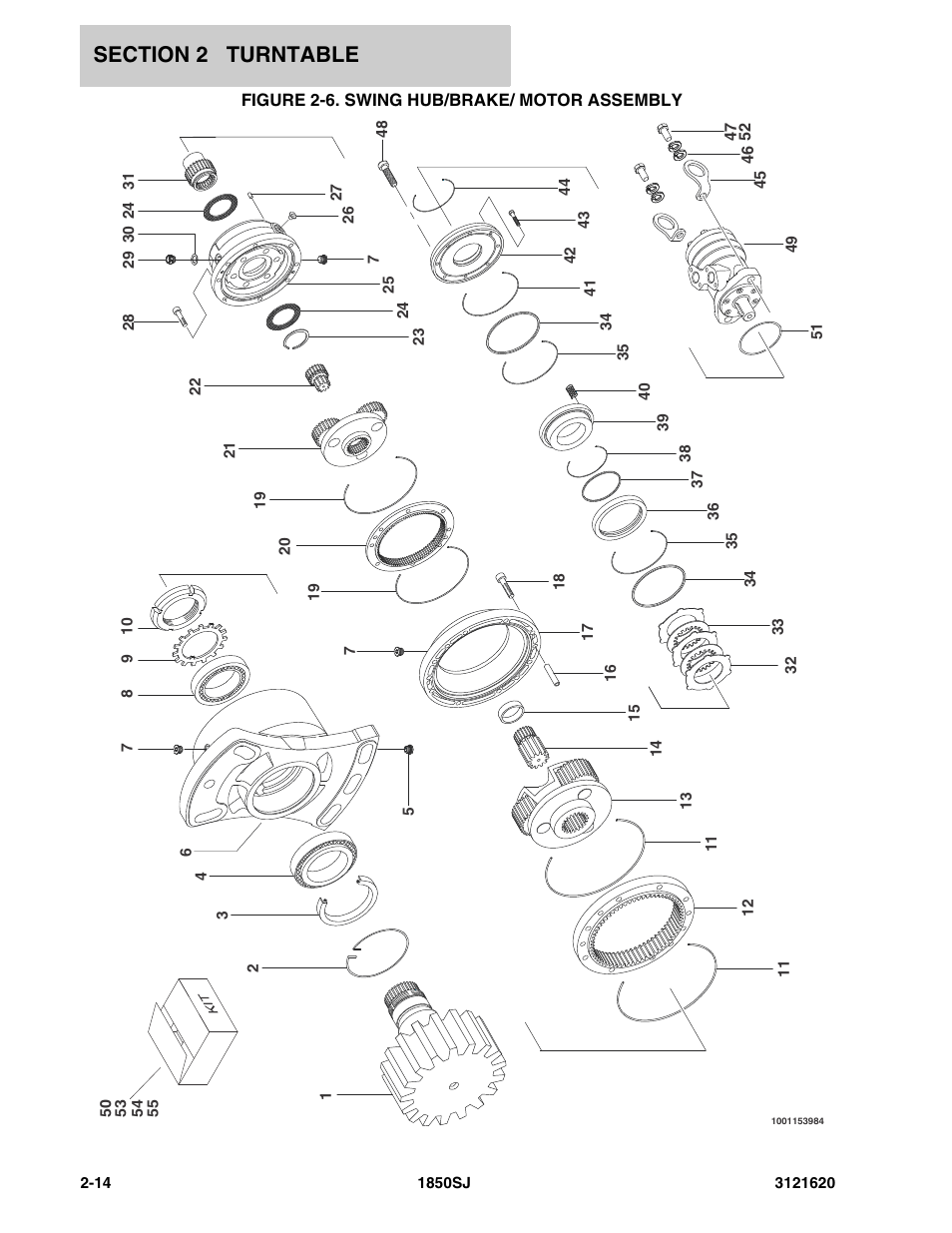 Figure 2-6. swing hub/brake/ motor assembly | JLG 1850SJ Parts Manual User Manual | Page 50 / 468
