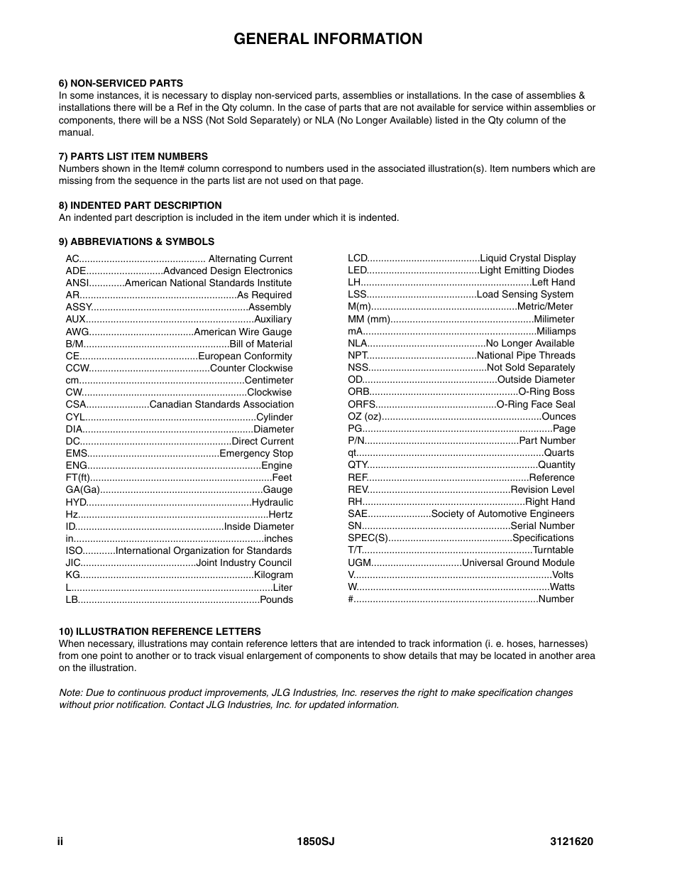 General information | JLG 1850SJ Parts Manual User Manual | Page 6 / 468