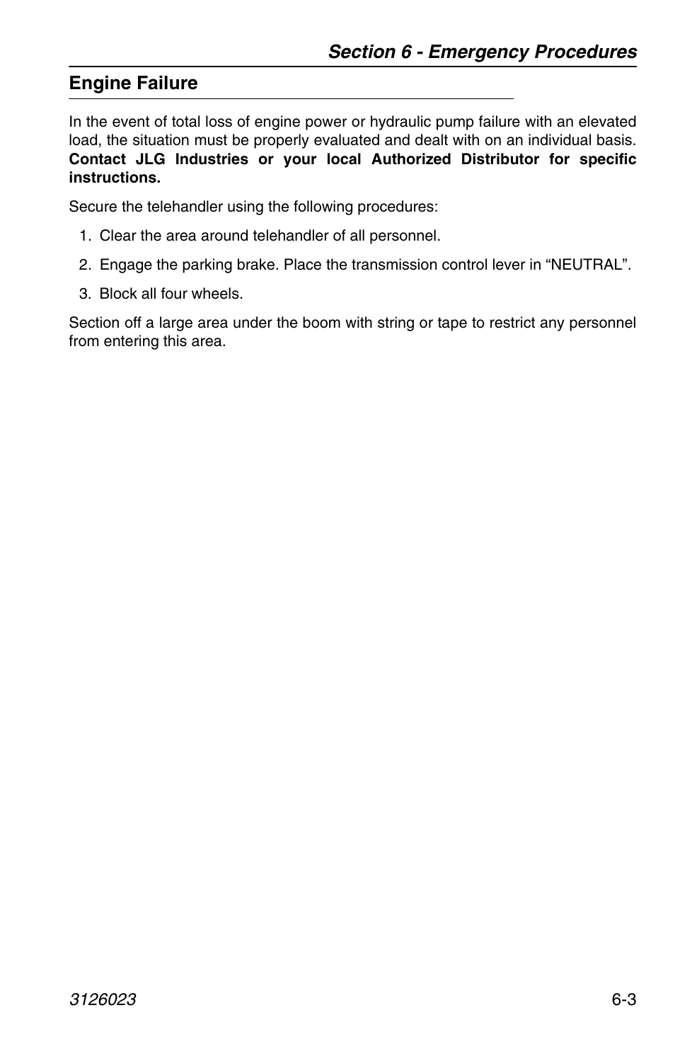 Engine failure, Engine failure -3 | JLG 266 LoPro Operator Manual User Manual | Page 103 / 140