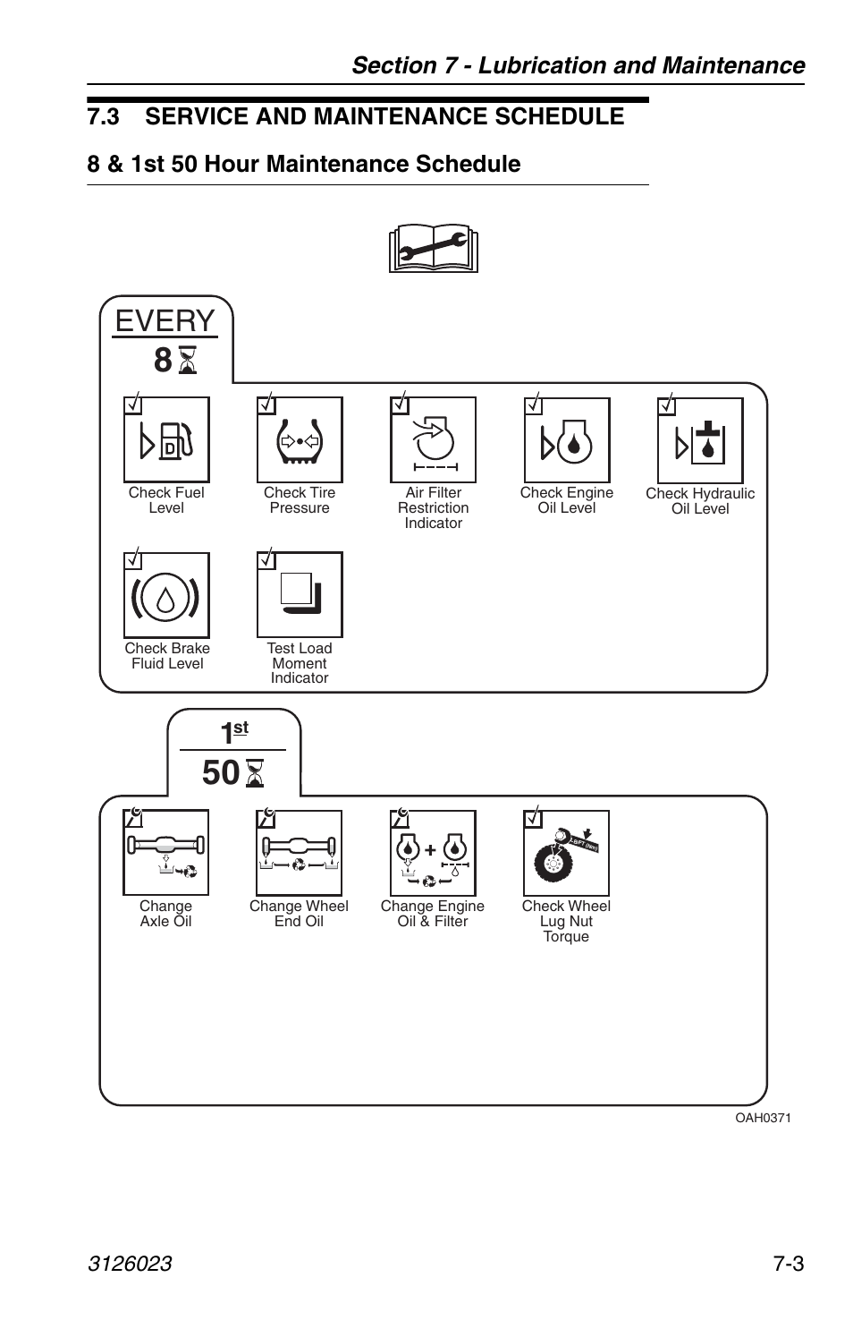 3 service and maintenance schedule, 8 & 1st 50 hour maintenance schedule, 3 service and maintenance schedule -3 | 8 & 1st 50 hour maintenance schedule -3, Every | JLG 266 LoPro Operator Manual User Manual | Page 107 / 140