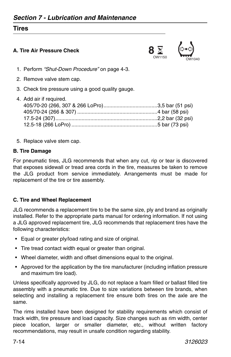 Tires, Tires -14 | JLG 266 LoPro Operator Manual User Manual | Page 118 / 140